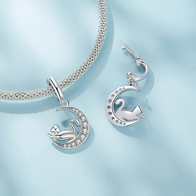 (immagine per) Stile Pandora Luna e Gatto Dangle - SCC2571 - Visualizza 5