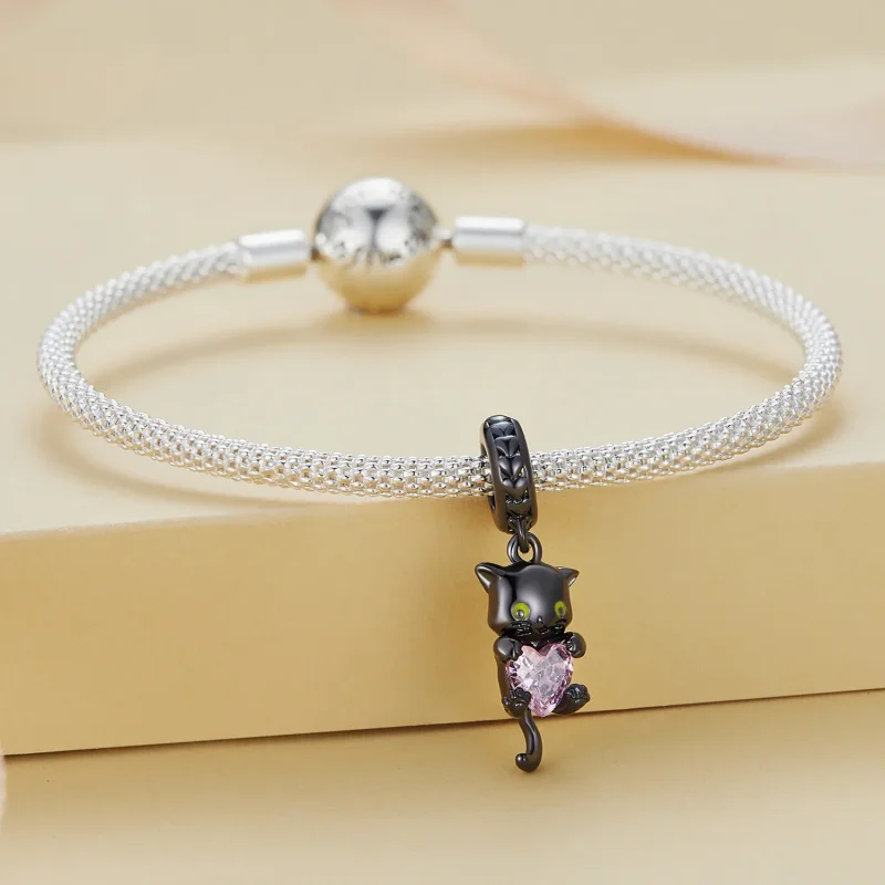 (immagine per) Stile Pandora Piccolo Ciondolo Gatto Nero - BSC800 - Visualizza 2