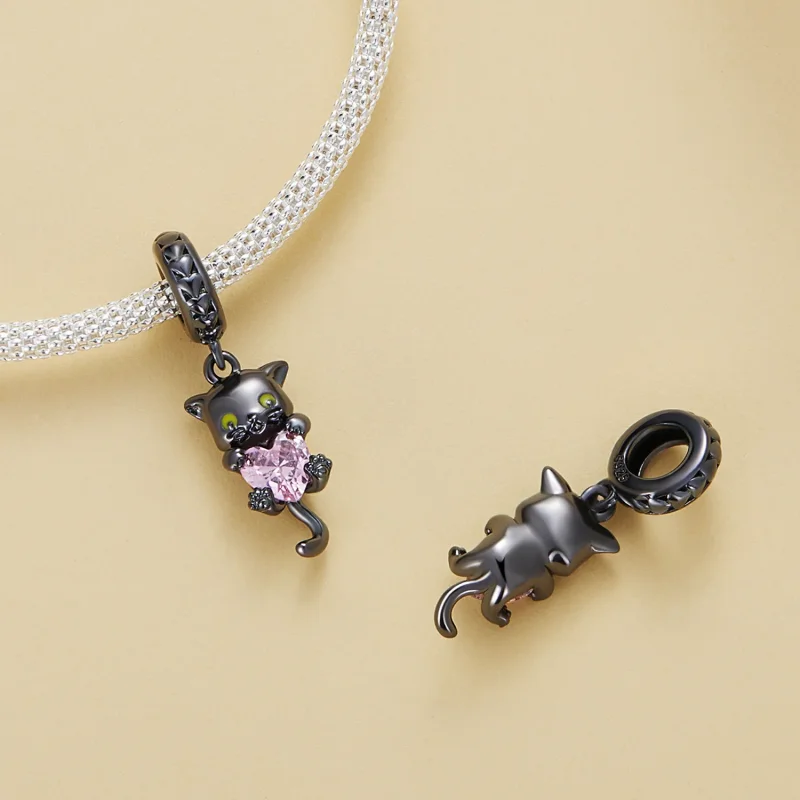 (immagine per) Stile Pandora Piccolo Ciondolo Gatto Nero - BSC800 - Visualizza 4