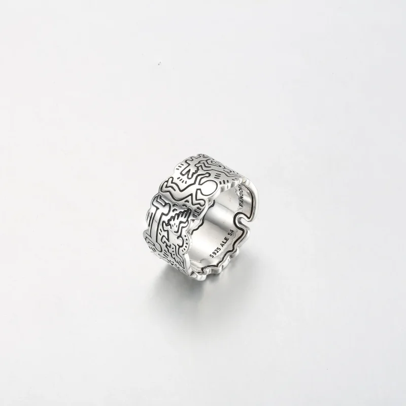 (immagine per) Anello largo Keith Haring™ x Pandora Line Art Love & People - 192222C01 - Visualizza 2