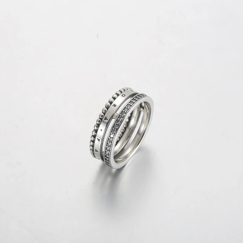 (immagine per) Anello Pandora con logo pavé e perline - 192312C01 - Visualizza 2