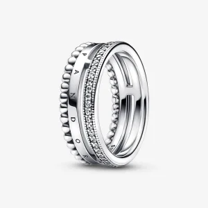 (immagine per) Anello Pandora con logo pavé e perline - 192312C01