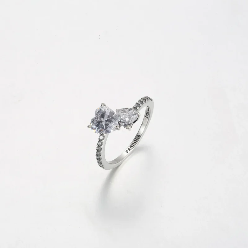 (immagine per) Anello scintillante con doppio cuore - 191198C01 - Visualizza 2