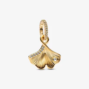 (immagine per) Charm Ginkgo placcato oro 14k con zirconi trasparenti - 762428C01