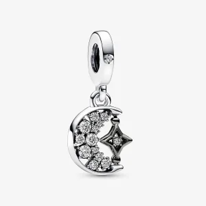 (immagine per) Charm pendente PANDORA con luna crescente scintillante e stella girevole - 792781C01