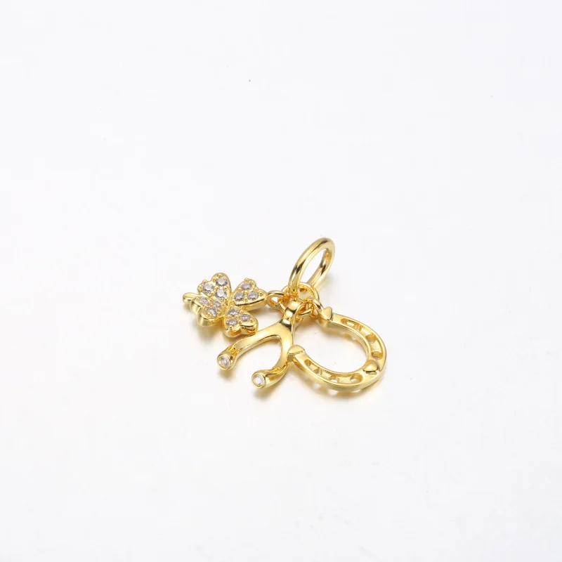 (immagine per) Charm pendente PANDORA con trifoglio portafortuna, forcella e ferro di cavallo - - Visualizza 2