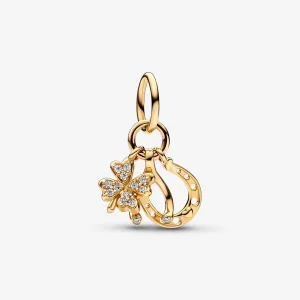 (immagine per) Charm pendente PANDORA con trifoglio portafortuna, forcella e ferro di cavallo - 752337c01