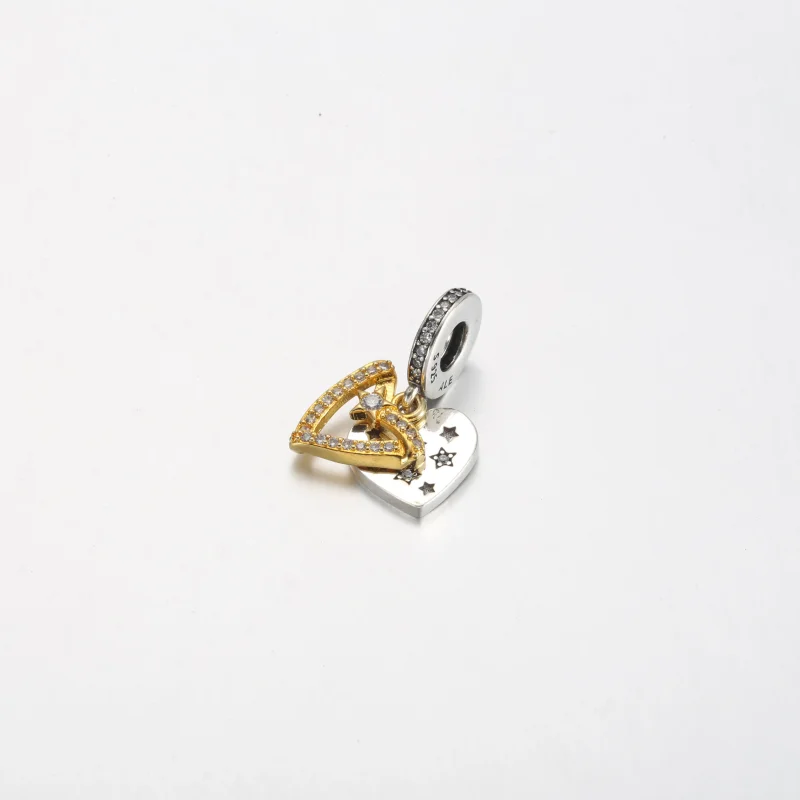 (immagine per) Charm pendente PANDORA doppio con cuori stella cadente - 762203C01 - Visualizza 2