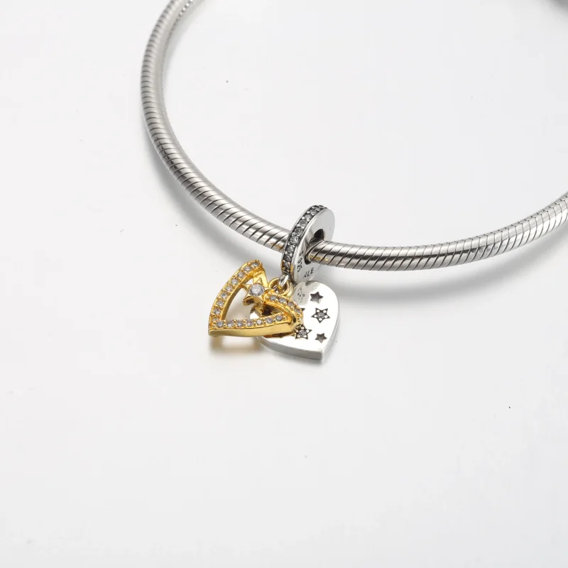 (immagine per) Charm pendente PANDORA doppio con cuori stella cadente - 762203C01 - Visualizza 4