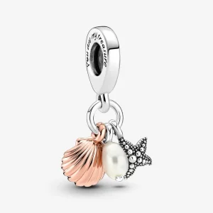 (immagine per) Charm pendente PANDORA triplo con perla coltivata d'acqua dolce trattata, stella marina e conchiglia - 781690C01