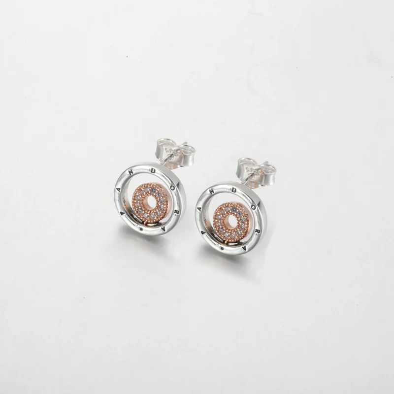 (immagine per) Orecchini a bottone con cerchi con logo bicolore Pandora Signature - 282314C01 - Visualizza 2