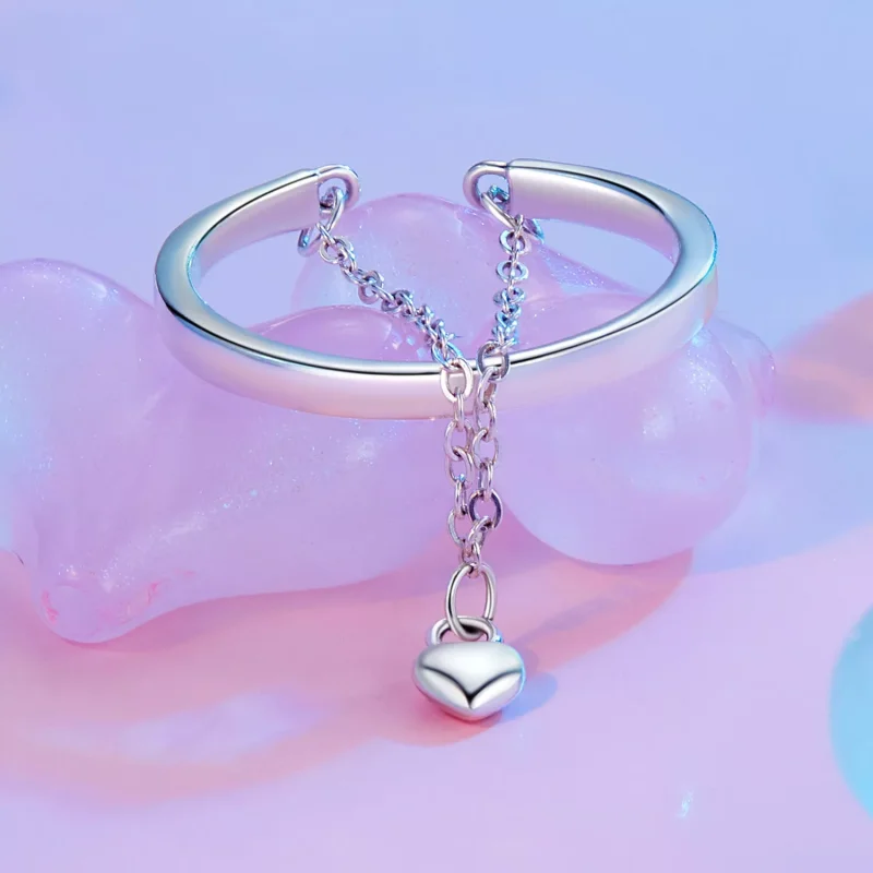(immagine per) Anello a doppio strato con catena a forma di cuore stile PANDORA - SCR1004-E - Visualizza 2