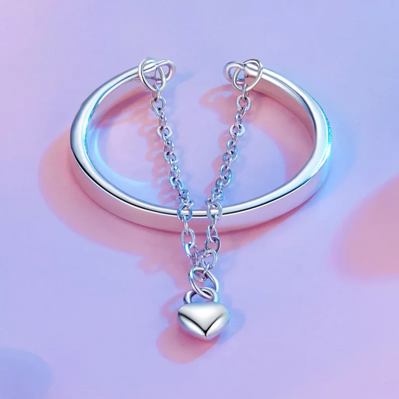 (immagine per) Anello a doppio strato con catena a forma di cuore stile PANDORA - SCR1004-E - Visualizza 3
