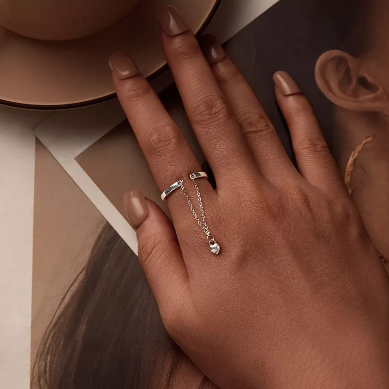 (immagine per) Anello a doppio strato con catena a forma di cuore stile PANDORA - SCR1004-E - Visualizza 5