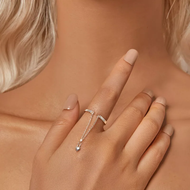(immagine per) Anello a doppio strato con catena a forma di cuore stile PANDORA - SCR1004-E - Visualizza 6