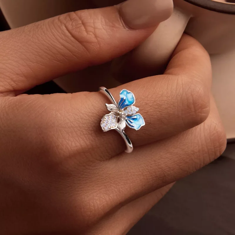 (immagine per) Anello con iris blu stile PANDORA - BSR509-E - Visualizza 6