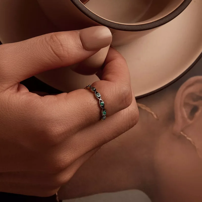 (immagine per) Anello con occhio del diavolo placcato in oro nero stile PANDORA - BSR212-D - Visualizza 5