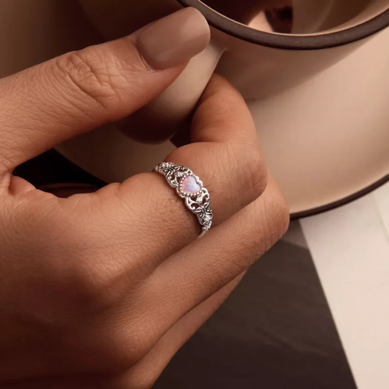 (immagine per) Anello con opale rosa stile PANDORA - BSR512 - Visualizza 7