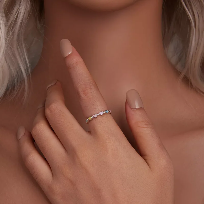 (immagine per) Anello dopamina colorato a forma di cuore stile PANDORA - SCR995 - Visualizza 5