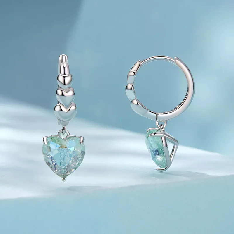 (immagine per) Orecchini a forma di cuore con zirconi blu ghiaccio verde stile PANDORA - SCE170 - Visualizza 2