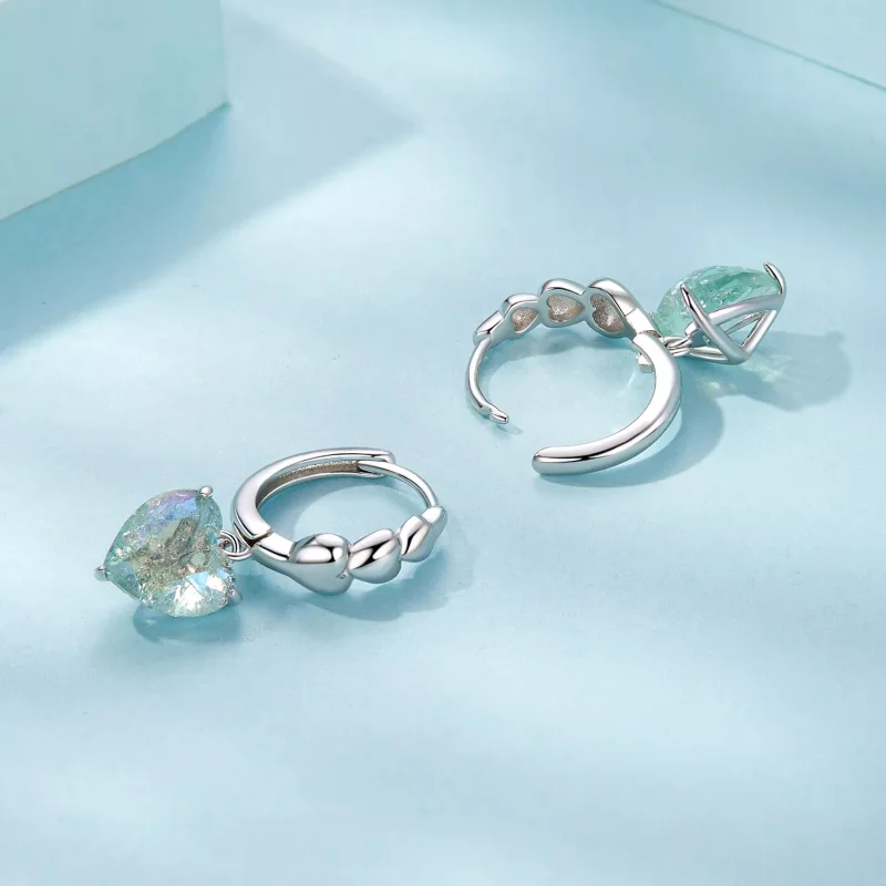 (immagine per) Orecchini a forma di cuore con zirconi blu ghiaccio verde stile PANDORA - SCE170 - Visualizza 4
