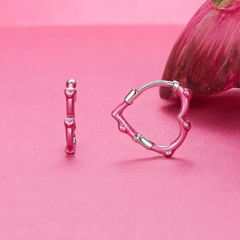 (immagine per) Orecchini a forma di cuore rosa stile PANDORA - SCE1698 - Visualizza 2