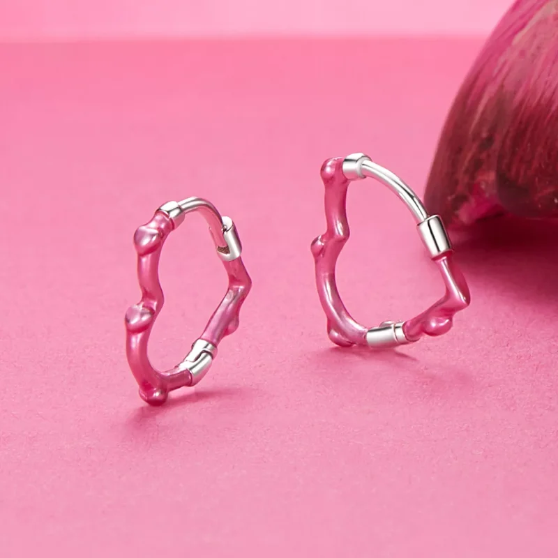 (immagine per) Orecchini a forma di cuore rosa stile PANDORA - SCE1698 - Visualizza 3