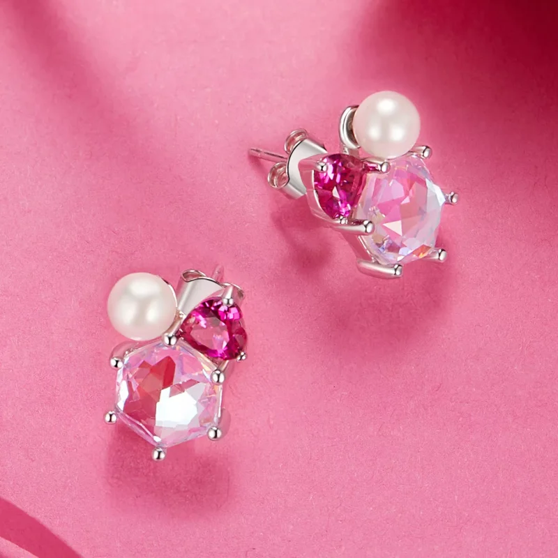 (immagine per) Orecchini di perle scintillanti rosa stile PANDORA - SCE1697 - Visualizza 4