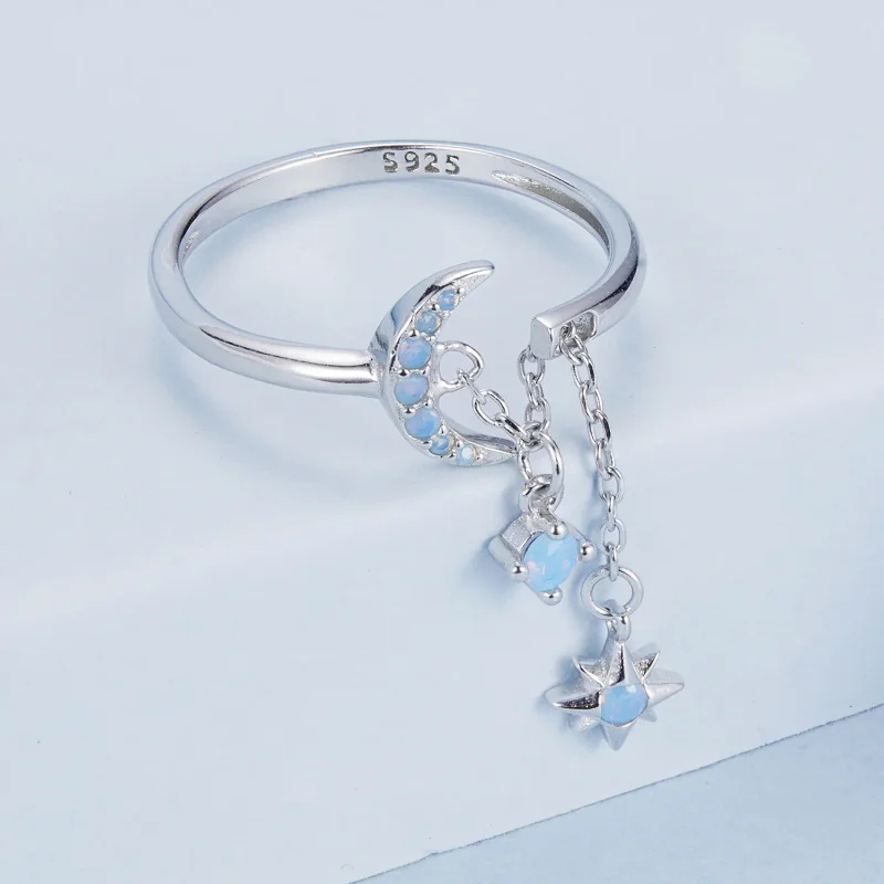 (immagine per) Anello a catena con stella e luna in stile PANDORA - BSR548-E - Visualizza 3