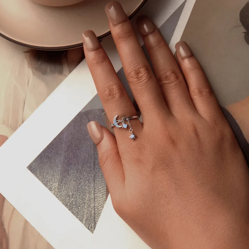 (immagine per) Anello a catena con stella e luna in stile PANDORA - BSR548-E - Visualizza 4