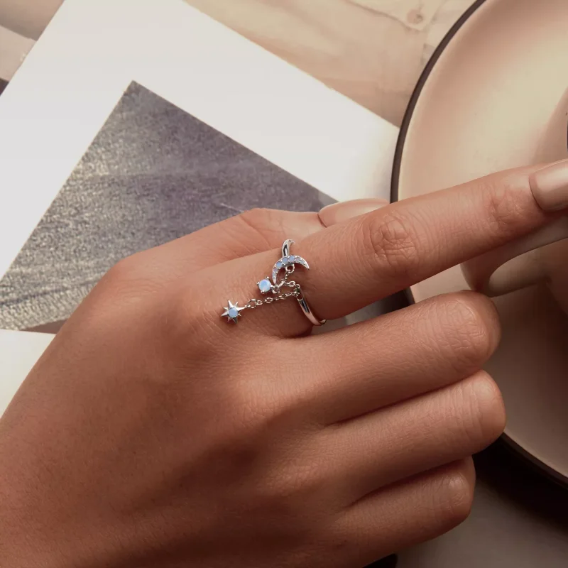 (immagine per) Anello a catena con stella e luna in stile PANDORA - BSR548-E - Visualizza 5