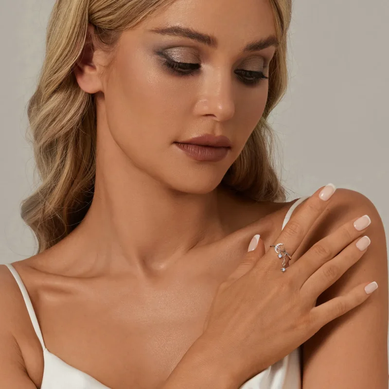 (immagine per) Anello a catena con stella e luna in stile PANDORA - BSR548-E - Visualizza 7