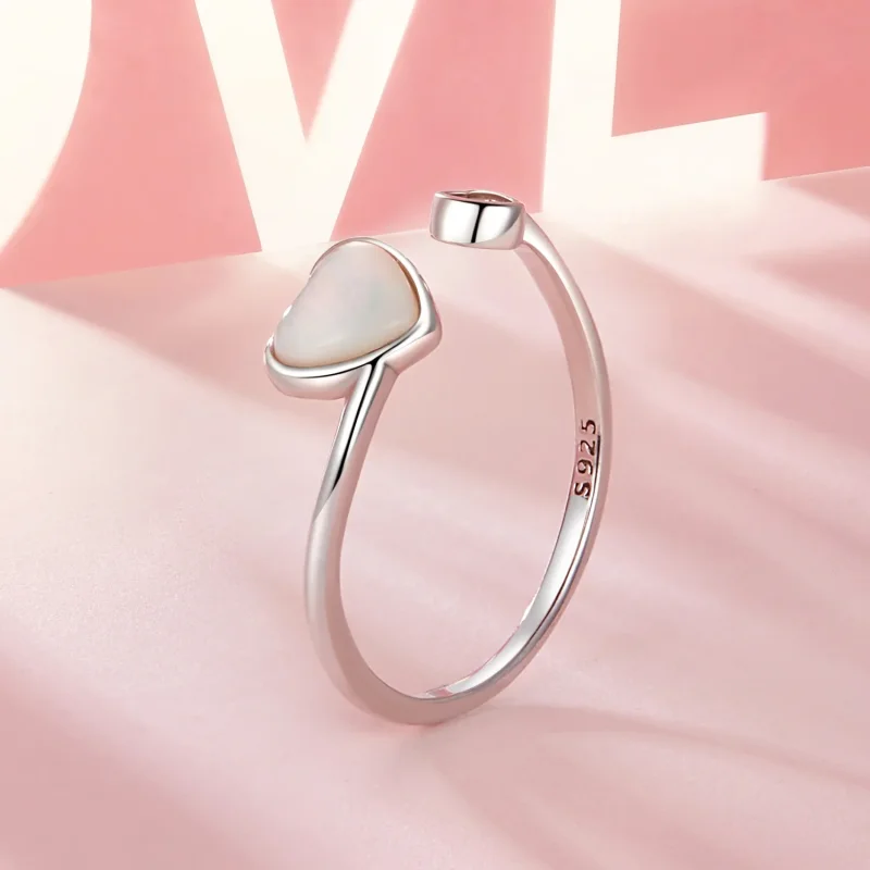 (immagine per) Anello aperto con conchiglia bianca con battito del cuore stile PANDORA - BSR520 - Visualizza 2