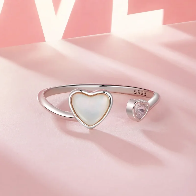 (immagine per) Anello aperto con conchiglia bianca con battito del cuore stile PANDORA - BSR520 - Visualizza 3