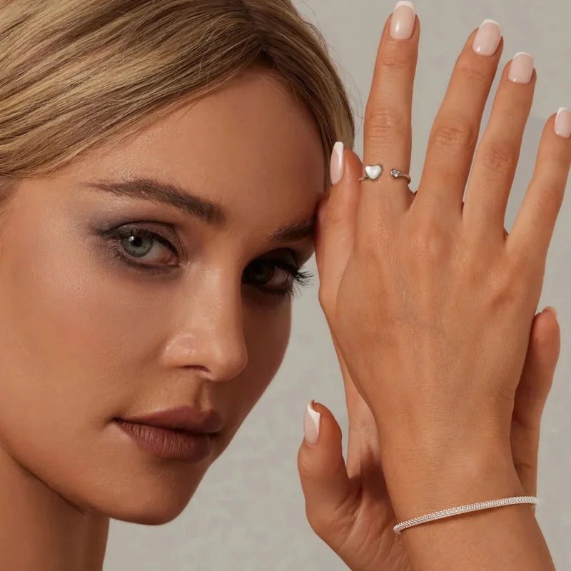 (immagine per) Anello aperto con conchiglia bianca con battito del cuore stile PANDORA - BSR520 - Visualizza 4