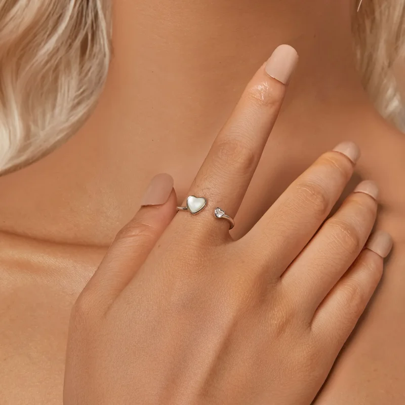 (immagine per) Anello aperto con conchiglia bianca con battito del cuore stile PANDORA - BSR520 - Visualizza 5