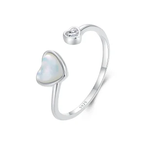 (immagine per) Anello aperto con conchiglia bianca con battito del cuore stile PANDORA - BSR520-E
