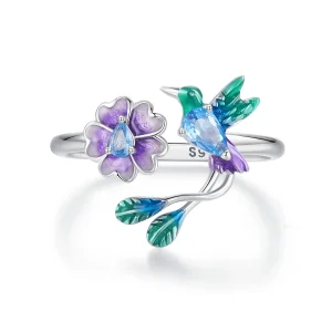 (immagine per) Anello aperto con fiore e uccello stile PANDORA - BSR536-E