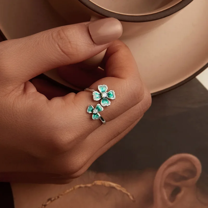 (immagine per) Anello aperto quadrifoglio stile PANDORA - BSR528-E - Visualizza 7