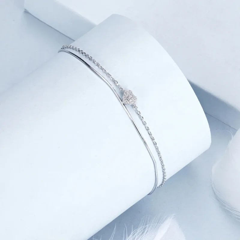 (immagine per) Bracciale a doppio strato con cuore splendente stile PANDORA - BSB169 - Visualizza 2