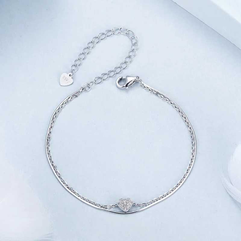 (immagine per) Bracciale a doppio strato con cuore splendente stile PANDORA - BSB169 - Visualizza 3