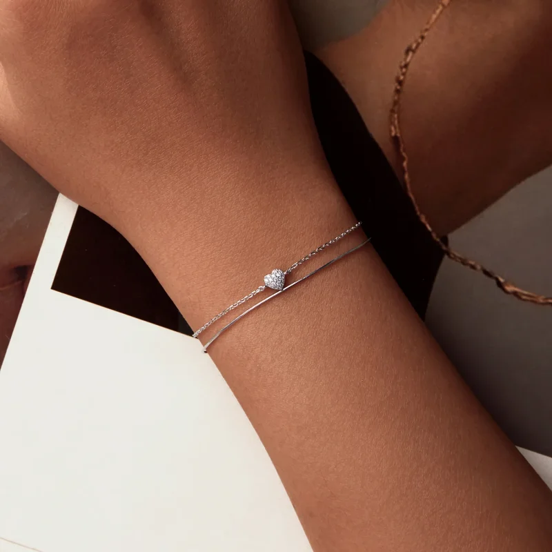 (immagine per) Bracciale a doppio strato con cuore splendente stile PANDORA - BSB169 - Visualizza 4