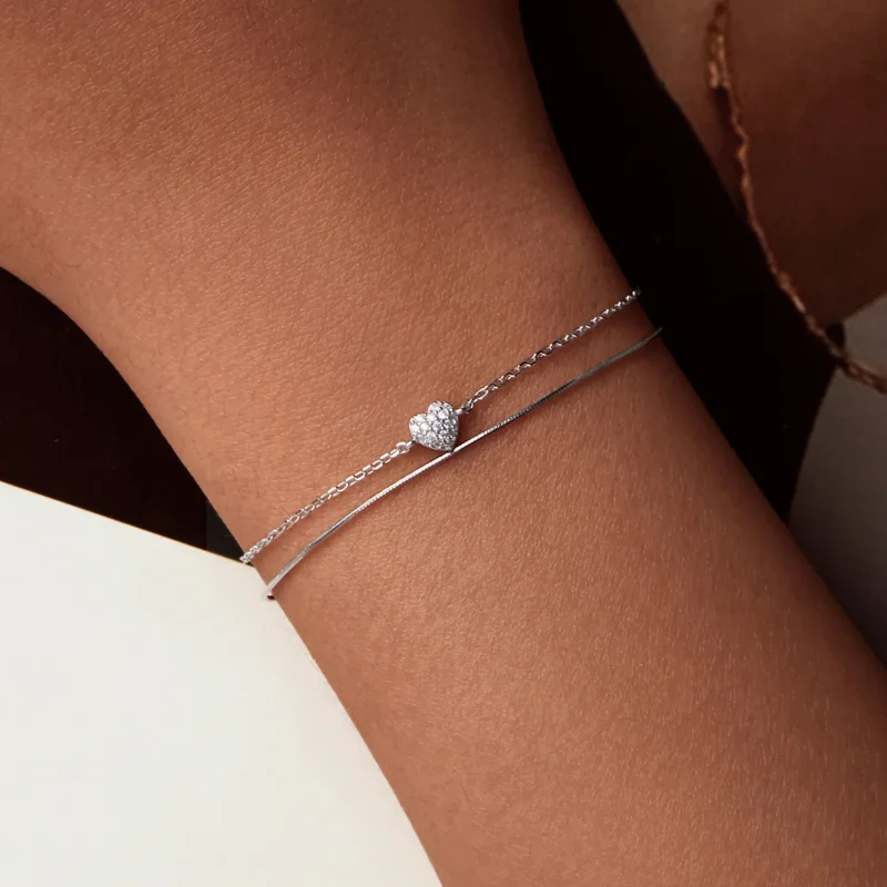 (immagine per) Bracciale a doppio strato con cuore splendente stile PANDORA - BSB169 - Visualizza 7