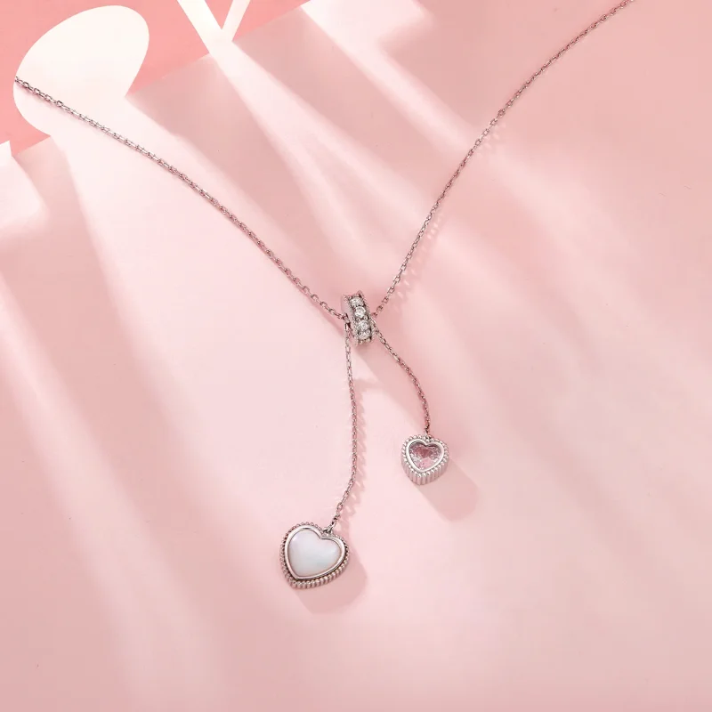 (immagine per) Catena a forma di Y con conchiglia bianca con battito del cuore stile PANDORA - - Visualizza 2