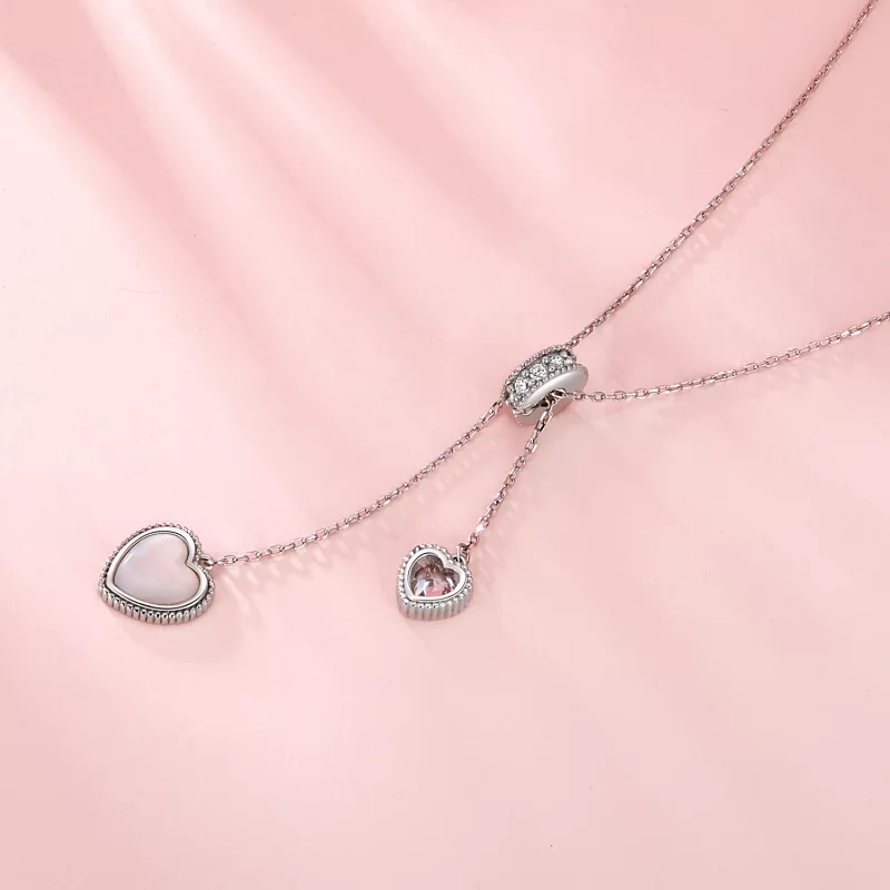 (immagine per) Catena a forma di Y con conchiglia bianca con battito del cuore stile PANDORA - - Visualizza 3