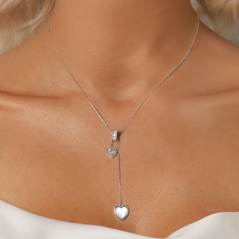 (immagine per) Catena a forma di Y con conchiglia bianca con battito del cuore stile PANDORA - - Visualizza 5