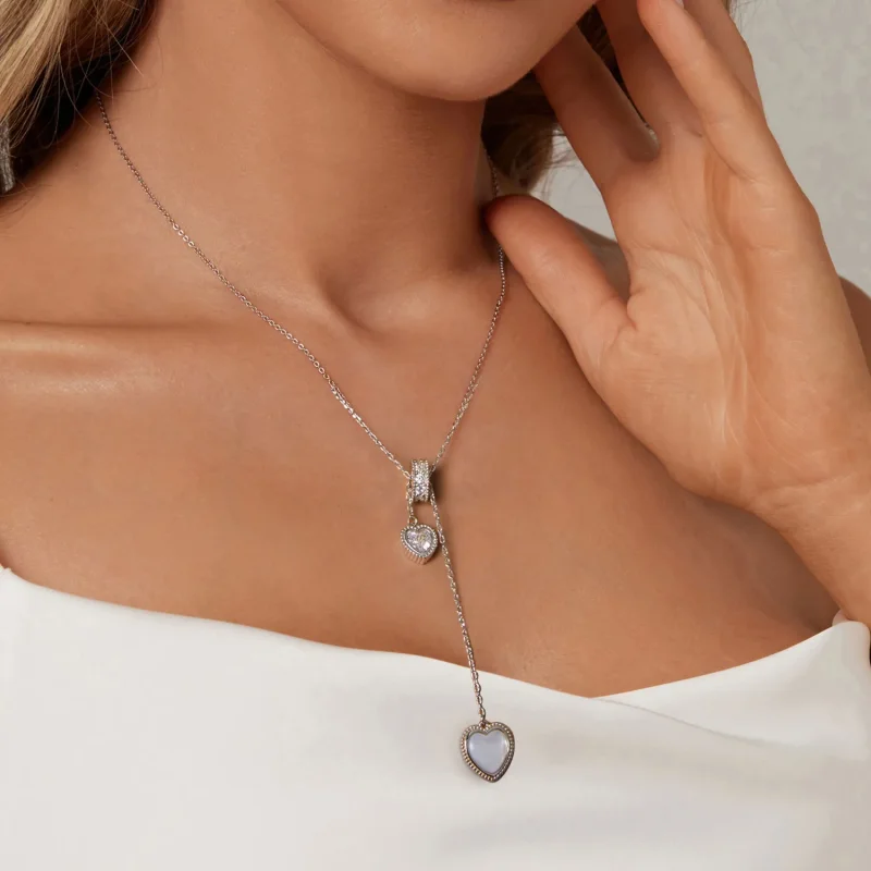 (immagine per) Catena a forma di Y con conchiglia bianca con battito del cuore stile PANDORA - - Visualizza 7