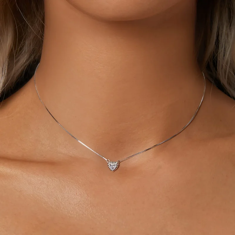 (immagine per) Collana con clavicola in moissanite a forma di cuore squisita stile PANDORA (un - Visualizza 5
