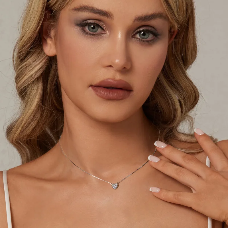 (immagine per) Collana con clavicola in moissanite a forma di cuore squisita stile PANDORA (un - Visualizza 6