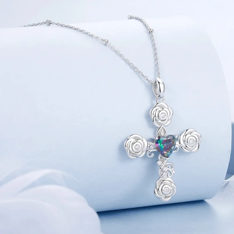 (immagine per) Collana con croce rosa stile PANDORA - BSN379 - Visualizza 2